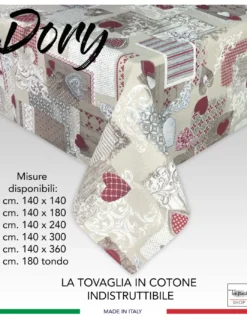 TOVAGLIA DORY tirolese CUORE MARGOT ROSSO in cotone