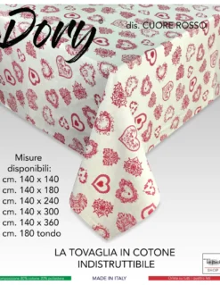 TOVAGLIA DORY tirolese CUORE ROSSO in cotone