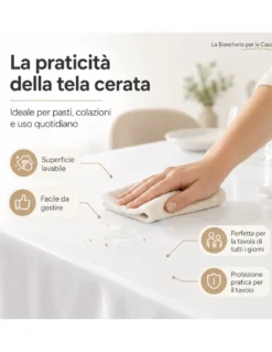 Tovaglia LIMA Bianca in Tela Cerata PVC Lavabile Antiscivolo Effetto Lino Made in Italy