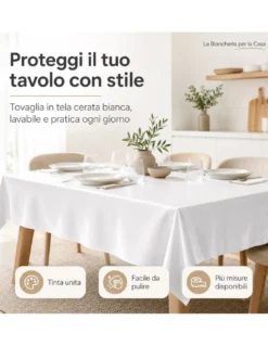 Tovaglia LIMA Bianca in Tela Cerata PVC Lavabile Antiscivolo Effetto Lino Made in Italy
