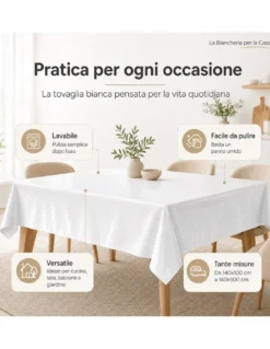 Tovaglia LIMA Bianca in Tela Cerata PVC Lavabile Antiscivolo Effetto Lino Made in Italy