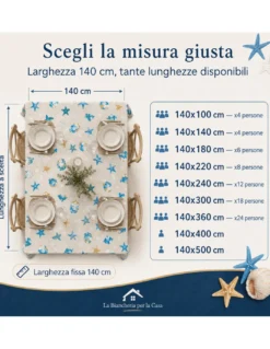 Tovaglia LIMA Fantasia Mare in Tela Cerata PVC Lavabile Antiscivolo Made in Italy