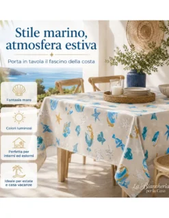 Tovaglia LIMA Fantasia Mare in Tela Cerata PVC Lavabile Antiscivolo Made in Italy