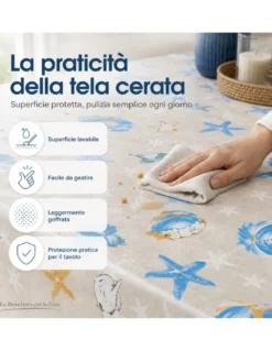 Tovaglia LIMA Fantasia Mare in Tela Cerata PVC Lavabile Antiscivolo Made in Italy
