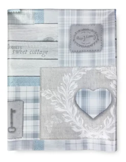 TOVAGLIA LIMA © in TELA CERATA plastificata LAVABILE idrorepellente in PVC TIROLESE shabby cuore grigio made in Italy