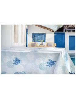 TOVAGLIA LIMA © in TELA CERATA plastificata LAVABILE idrorepellente in PVC CORALLI Blu Made in Italy