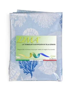 TOVAGLIA LIMA © in TELA CERATA plastificata LAVABILE idrorepellente in PVC CORALLI Blu Made in Italy