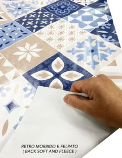 TOVAGLIA LIMA © in TELA CERATA plastificata LAVABILE idrorepellente in PVC MAIOLICHE Azzurre Made in Italy