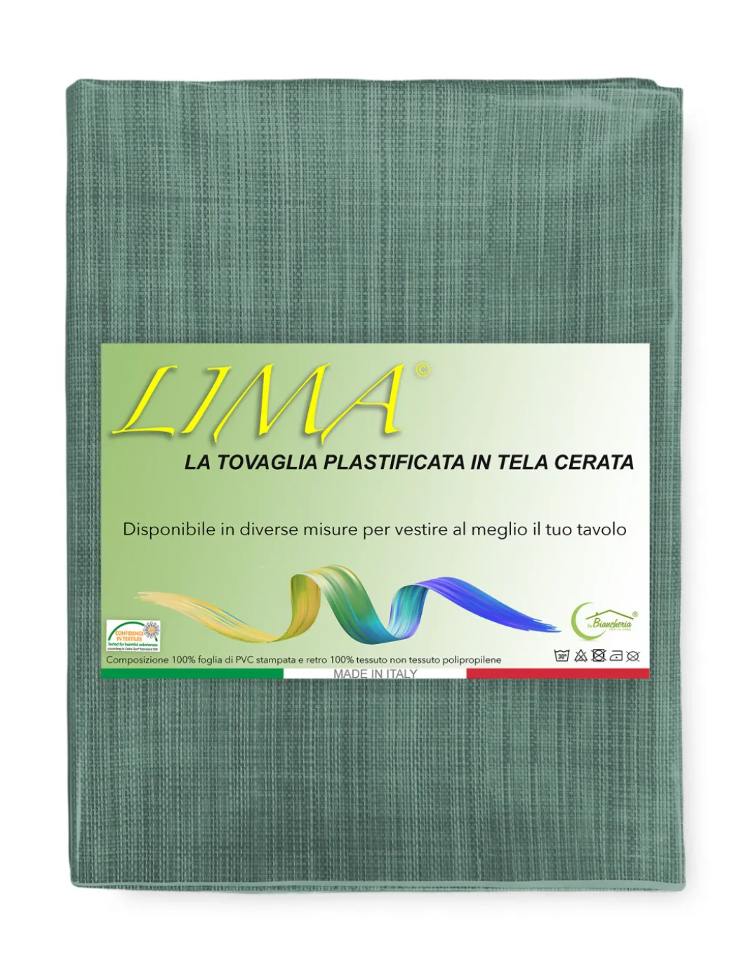 Tovaglia LIMA Verde Scuro – Tela Cerata Plastificata PVC Lavabile Antiscivolo Effetto Lino – Made in Italy