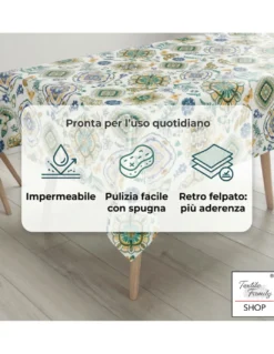 Tovaglia Plastificata PVC LIMA Capri Verde, Impermeabile Lavabile, Retro Felpato Antiscivolo, Made in Italy