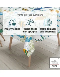 Tovaglia Plastificata PVC LIMA Pesci Colorati, Impermeabile Lavabile, Retro Felpato Antiscivolo, Made in Italy