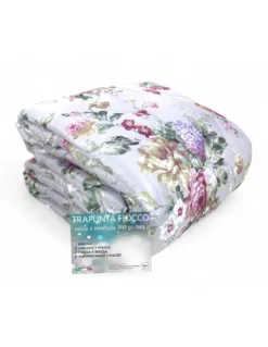 Trapunta Fiocco Sanderson Fiore Fondo Grigio Invernale, Piumone Caldo 300 gr/mq, Motivo Floreale Elegante, Made in Italy