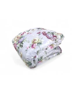 Trapunta Fiocco Sanderson Fiore Fondo Grigio Invernale, Piumone Caldo 300 gr/mq, Motivo Floreale Elegante, Made in Italy