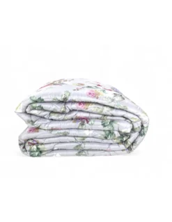 Trapunta Fiocco Sanderson Fiore Fondo Grigio Invernale, Piumone Caldo 300 gr/mq, Motivo Floreale Elegante, Made in Italy