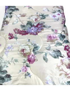 Trapunta Fiocco Sanderson Fiore Fondo Beige Invernale, Piumone Caldo 300 gr/mq, Motivo Floreale Elegante, Made in Italy
