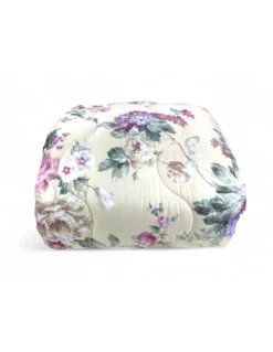 Trapunta Fiocco Sanderson Fiore Fondo Beige Invernale, Piumone Caldo 300 gr/mq, Motivo Floreale Elegante, Made in Italy