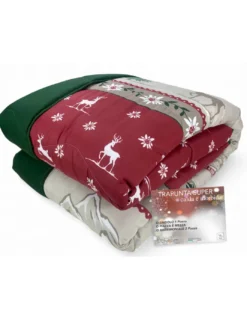 Trapunta Invernale Super Fantasia Baita - Stile Tirolese Rosso Verde - Microfibra Calda 300gr - Made in Italy