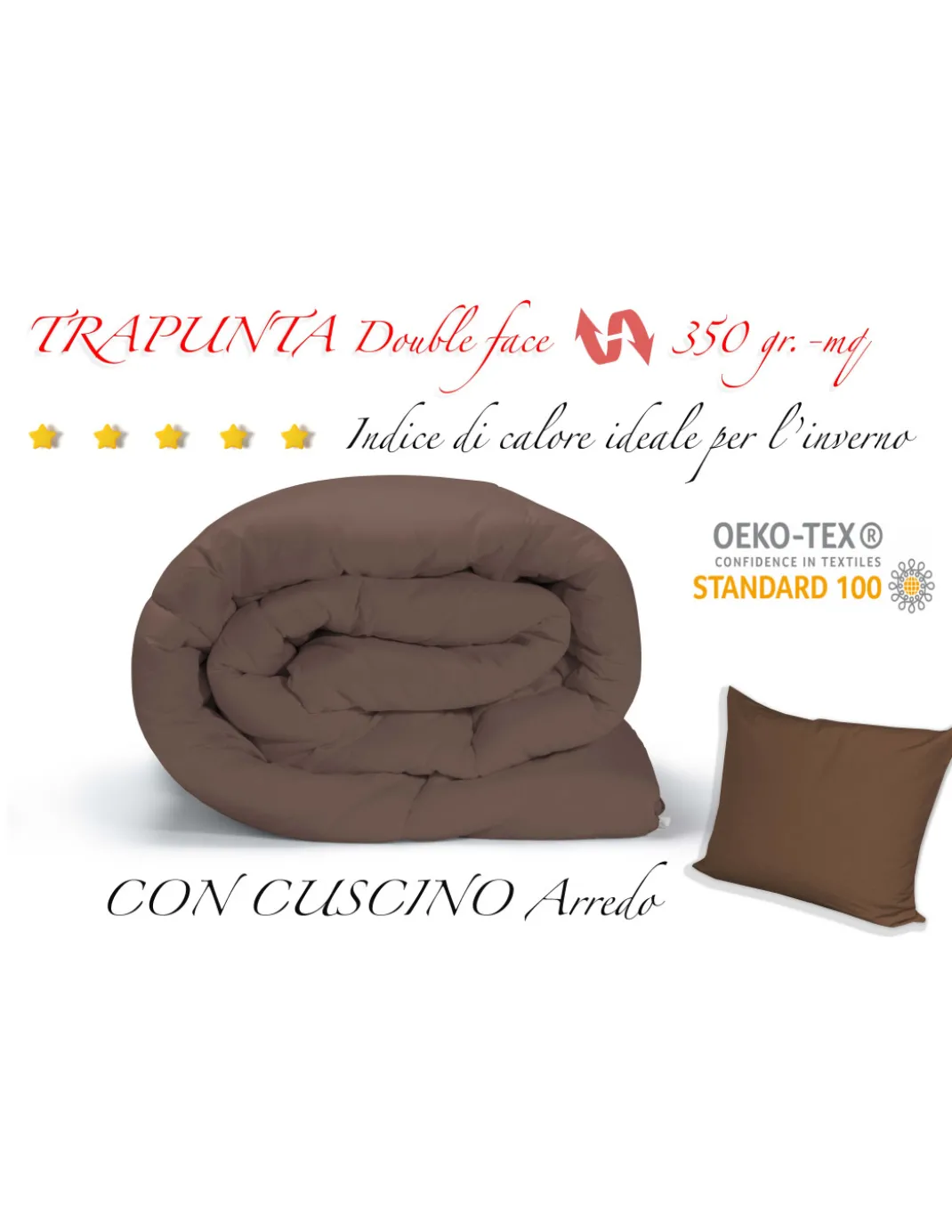 TRAPUNTA MR piumone TINTA UNITA PANNA - MARRONE double face INVERNALE 350 GR. CON FEDERA ARREDO
