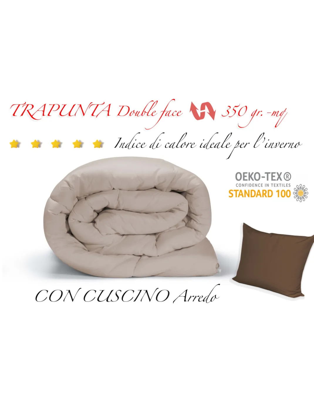 TRAPUNTA MR piumone TINTA UNITA PANNA - MARRONE double face INVERNALE 350 GR. CON FEDERA ARREDO