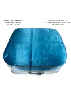 TRAPUNTA Piumone in Soffice Velluto BLU Petrolio Effetto Piuma 2 Piazze Matrimoniale ELISIR