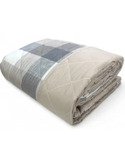 Trapuntino Fiocco – Copriletto Trapuntato Scozzese Beige – Mezza Stagione, Microfibra Morbida – Made in Italy